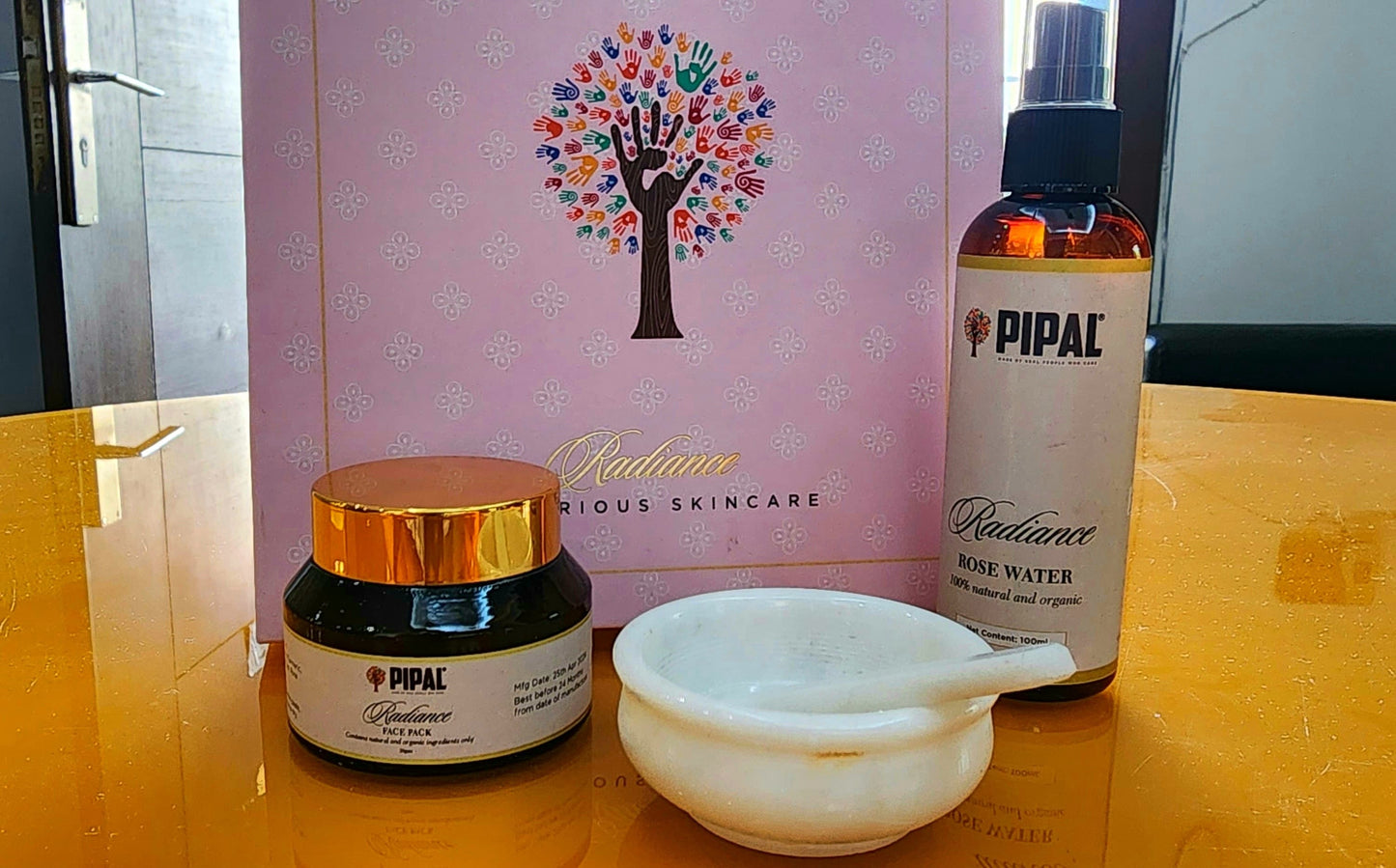 Radiance | Skincare Set for Luminous Complexion | Ayurvedic Face Mask with Rose Water | Natural Stone Bowl and Spatula